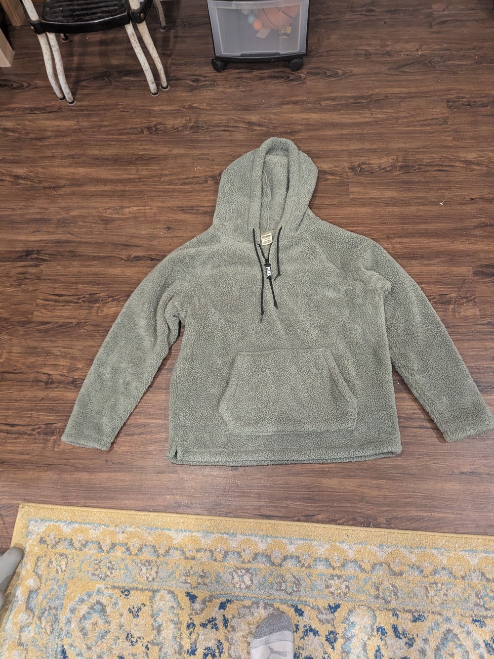 PINK Victoria's Secret Olive Green Sherpa Pullover Hoodie